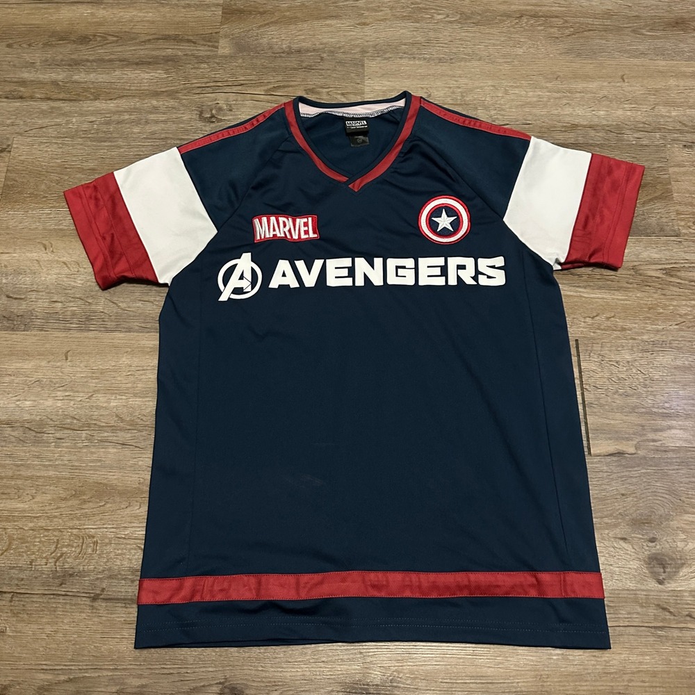 Marvel Our Universe Captain America Rogers 41 Jersey Mens Small Navy Blue White